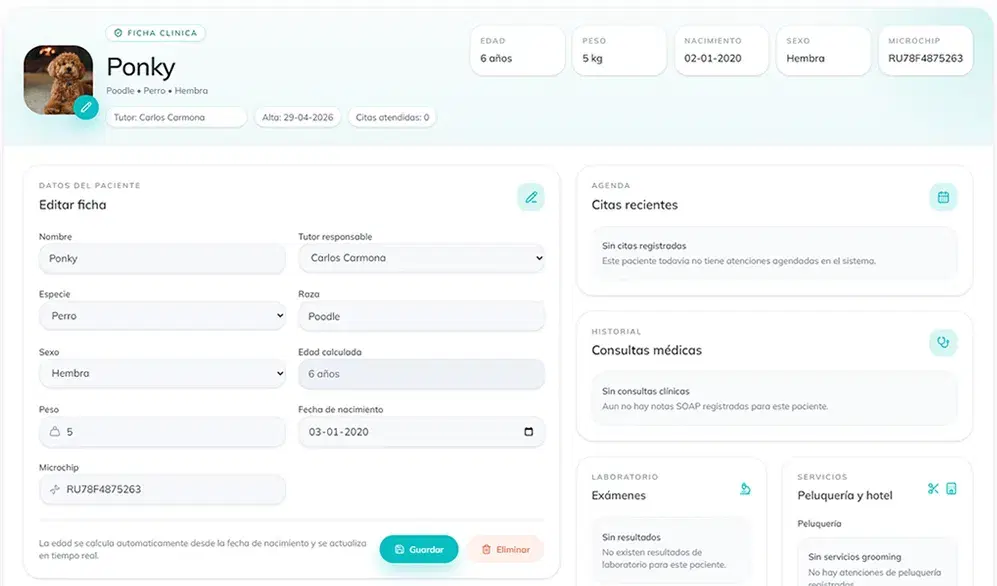 Consulta la ficha completa de cada mascota en una sola vista